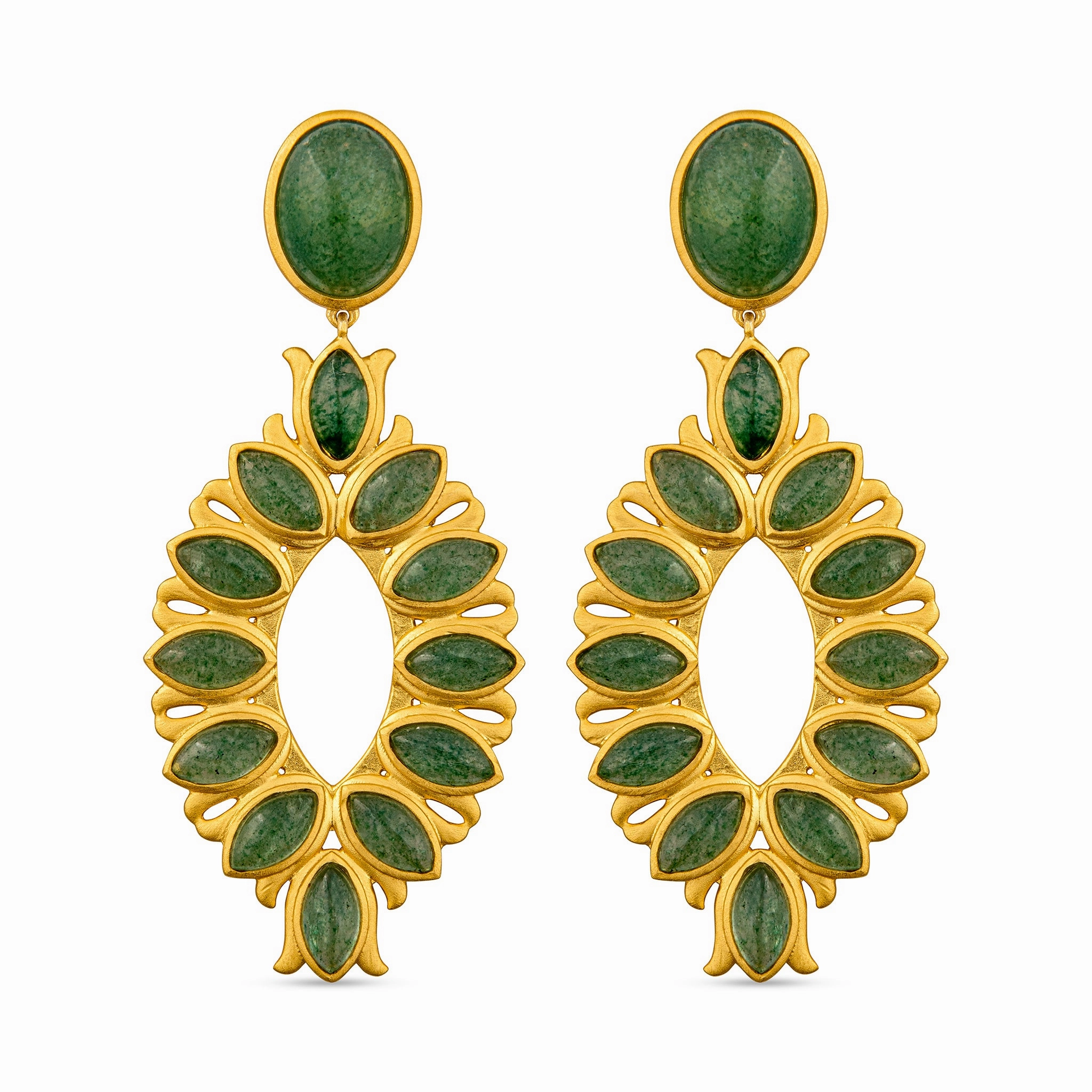 Water Lily Drop Earrings - Green Strawberry Quartz