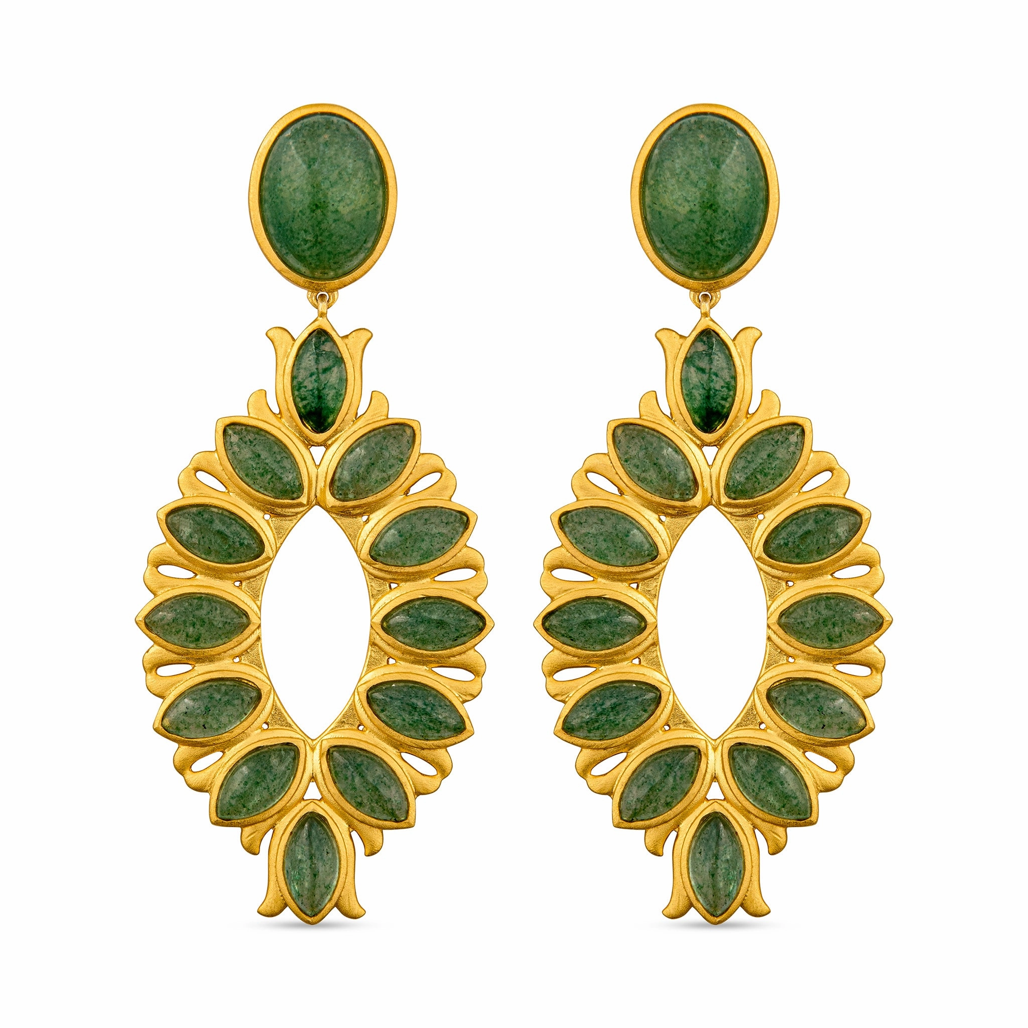 Water Lily Drop Earrings - Green Strawberry Quartz