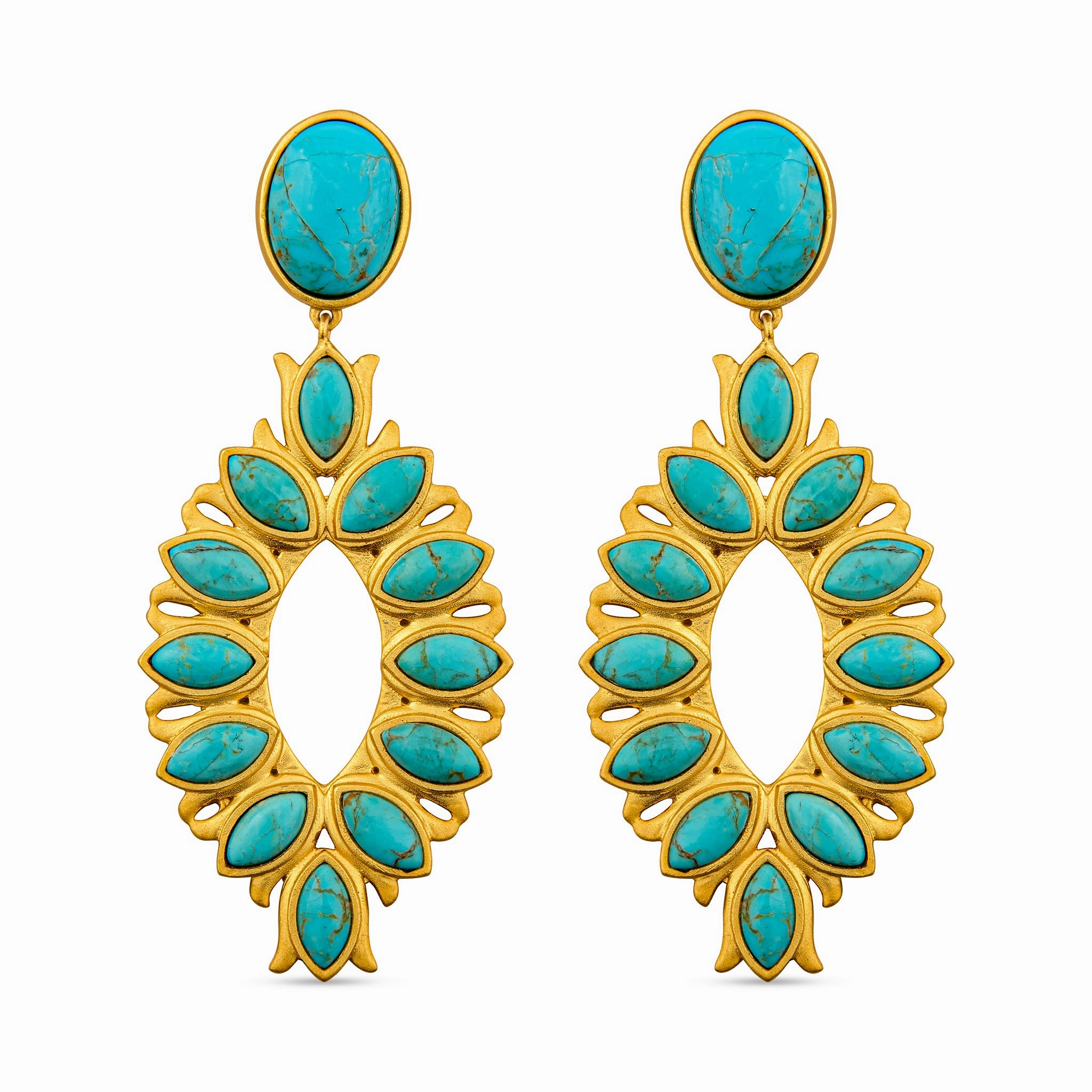 Water Lily Drop Earrings - Turquoise
