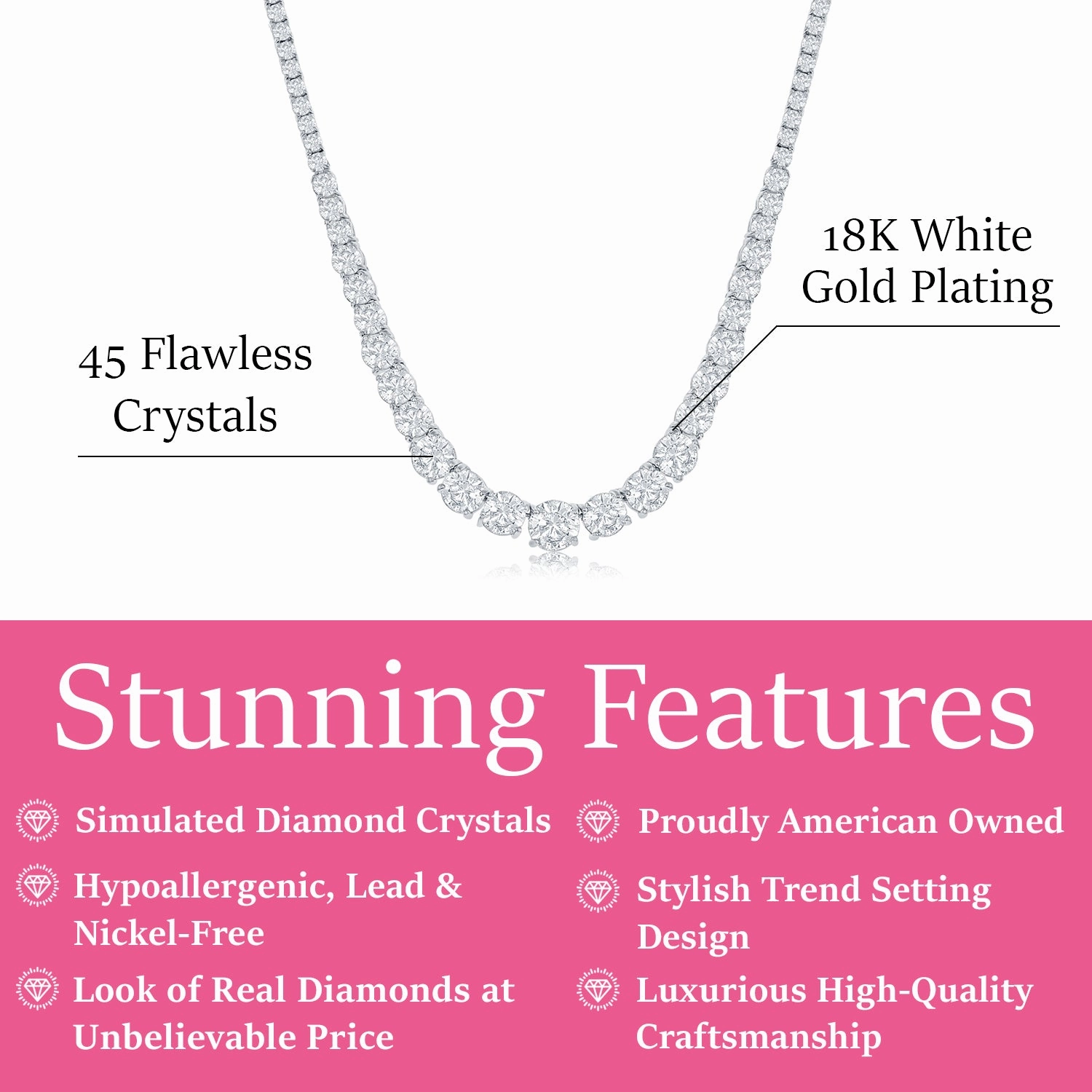 Whitney 18k White Gold Plated Necklace with Simulated Diamond Crystals
