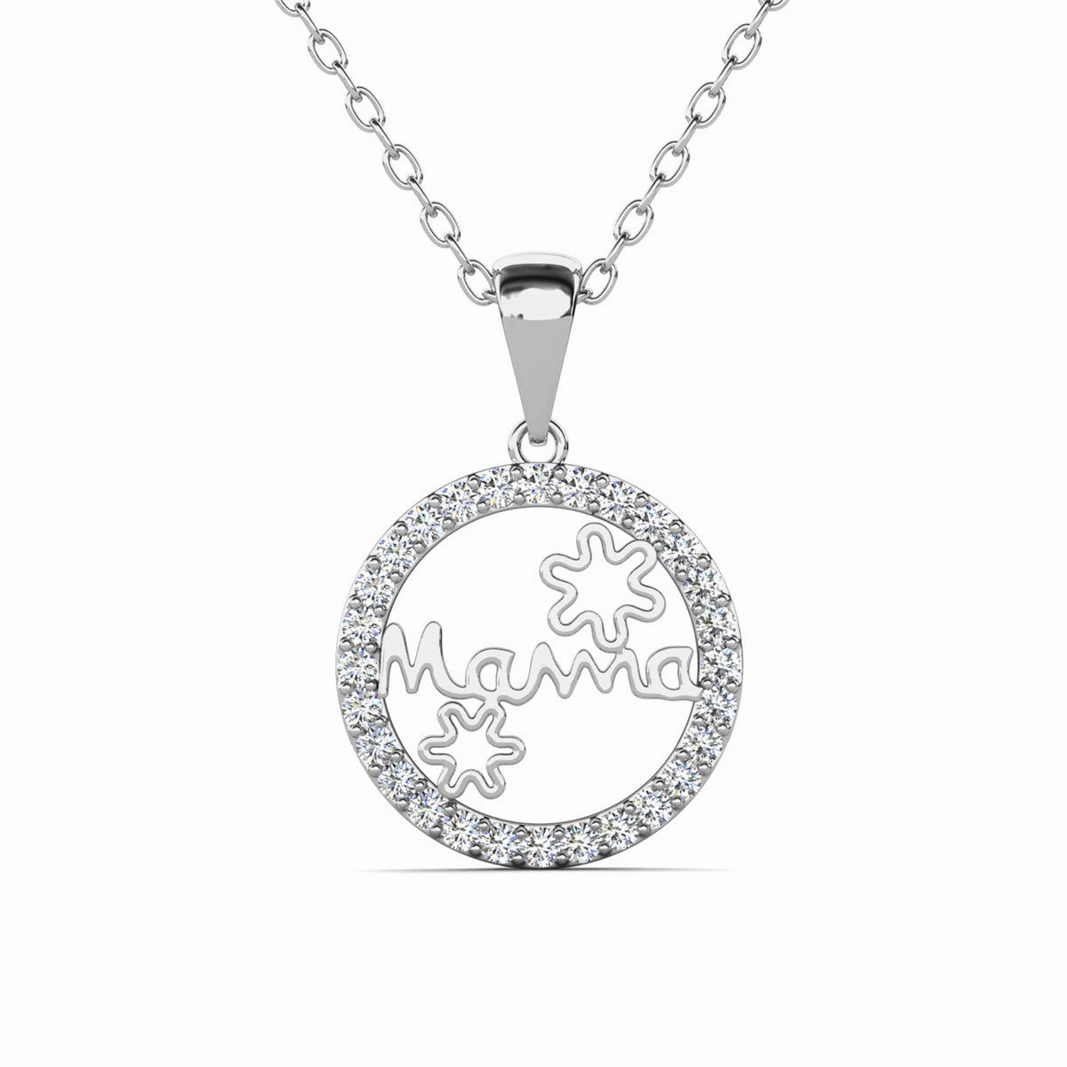 Willa 18k White Gold Plated Circle Mama Necklace with Swarovski Crystals