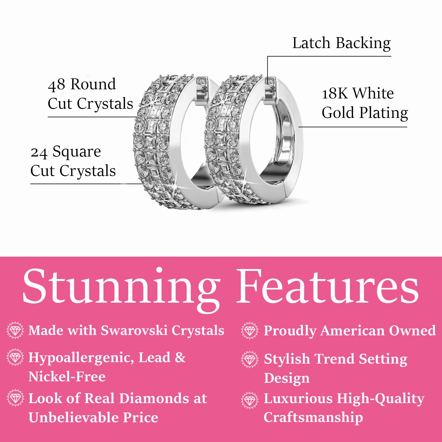 Wrenley 18k White Gold Plated 16mm Hoop Earrings with Swarovski Crystals