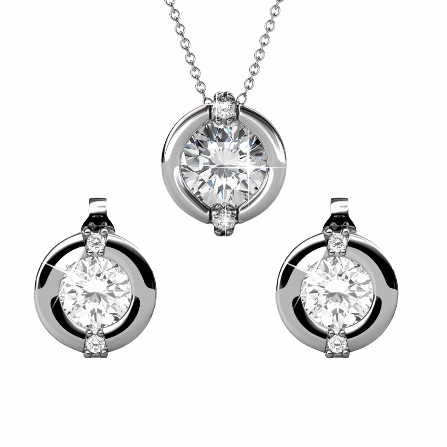 Zara 18k White Gold Plated Stud Earrings and Necklace Set with Swarovski Crystals