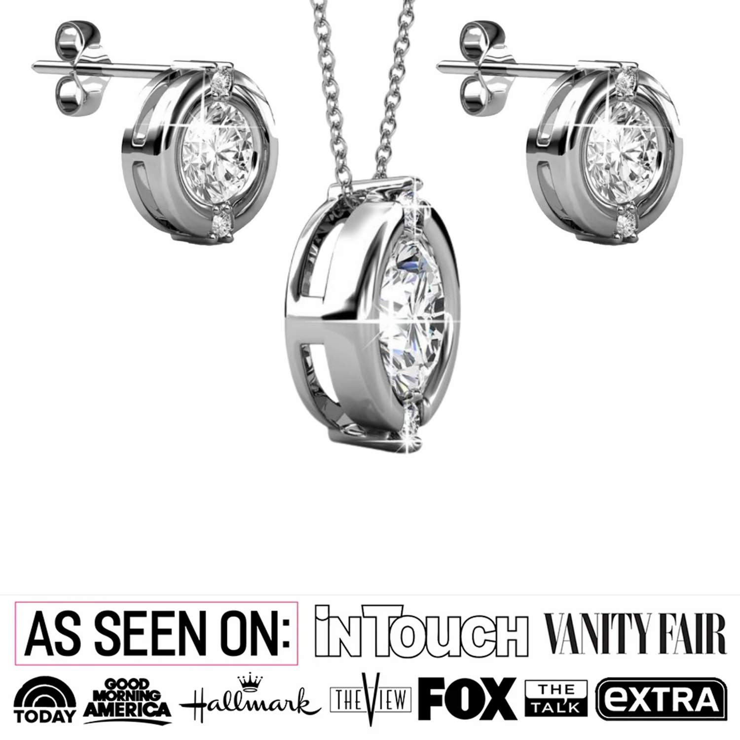 Zara 18k White Gold Plated Stud Earrings and Necklace Set with Swarovski Crystals