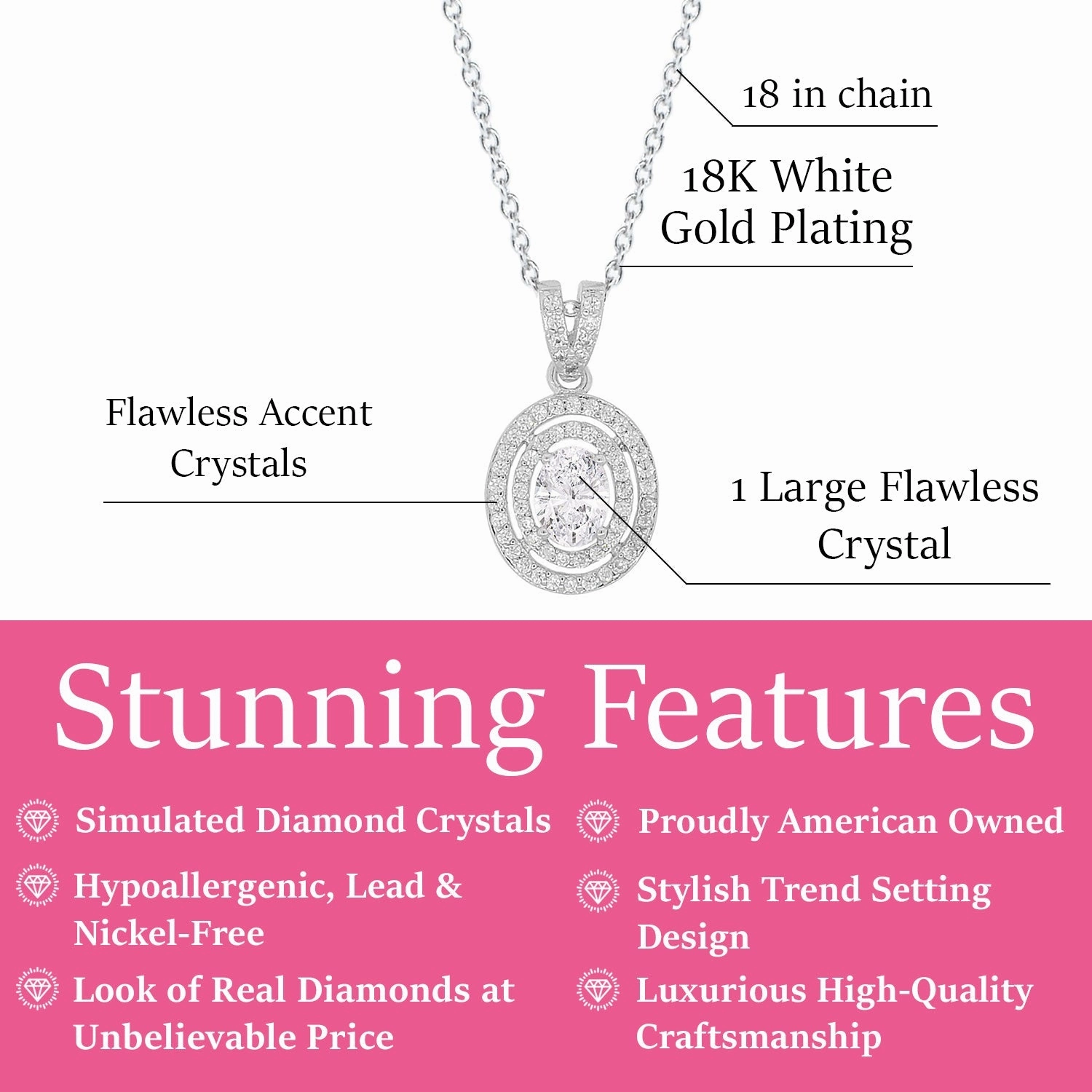 Zelda 18k White Gold Plated Pendant Necklace with Simulated Diamond Crystals
