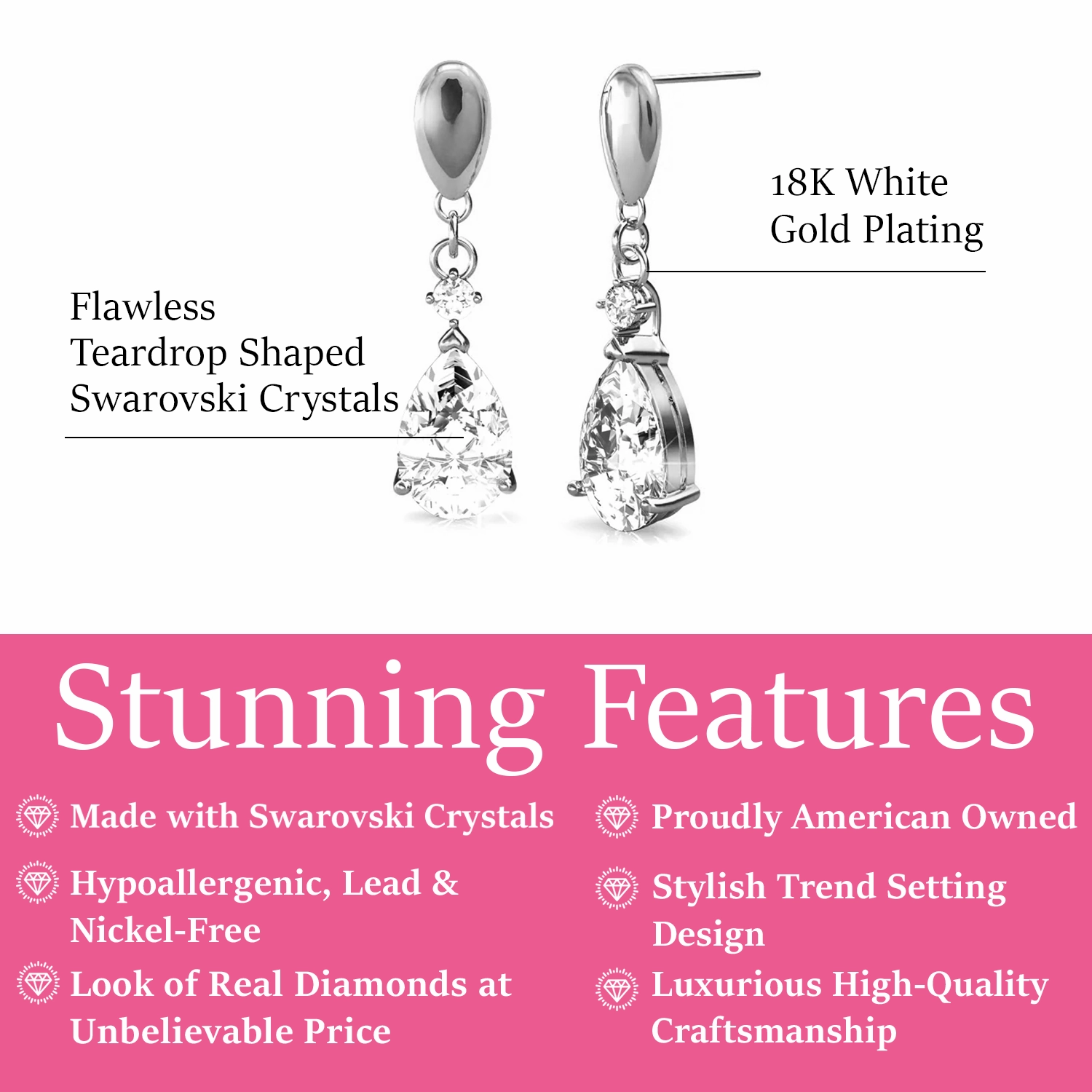 Zoey 18K White Gold Drop Earrings with Swarovski Crystals  Final Sale